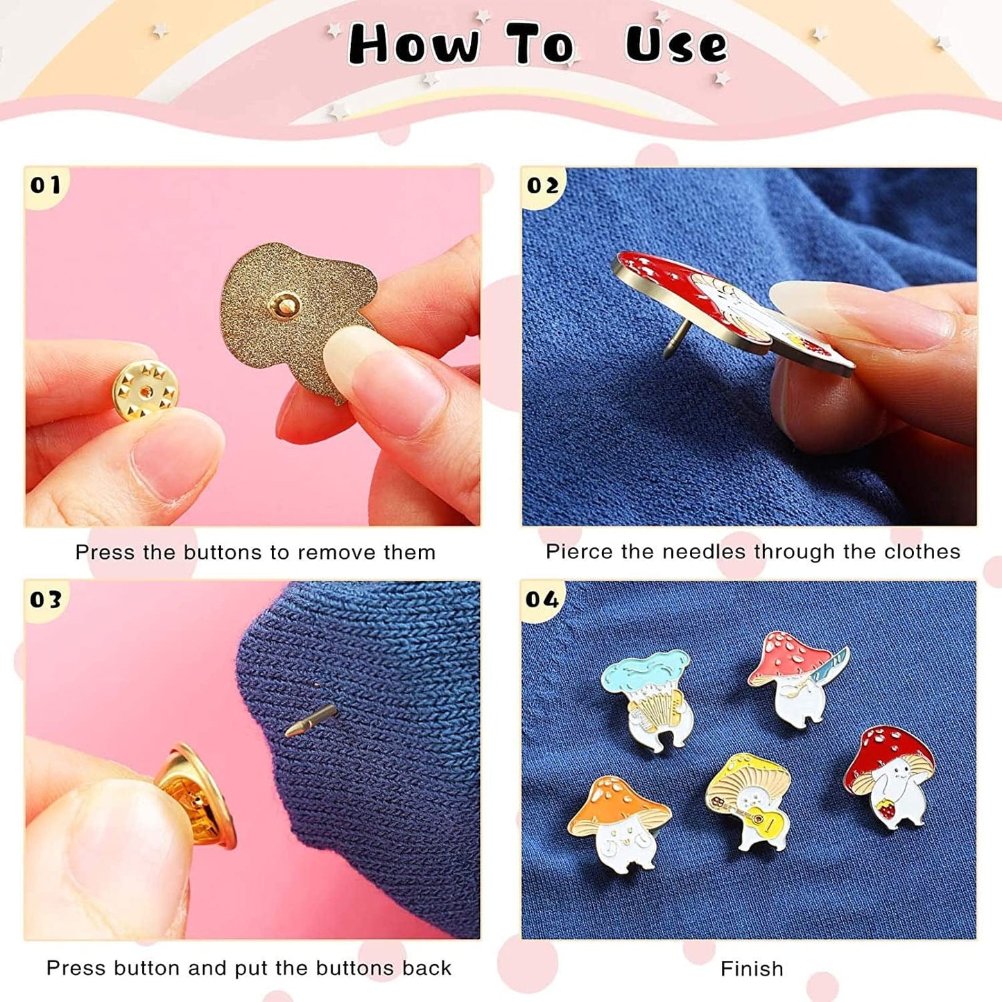 5 Pieces Mushroom Enamel Pin Brooches Mushroom Pins Lapel Badge Cute Cartoon Mushroom Brooches Set Funny Button Backpack Pins Back to School Gift for Clothes Hats, 5 Styles