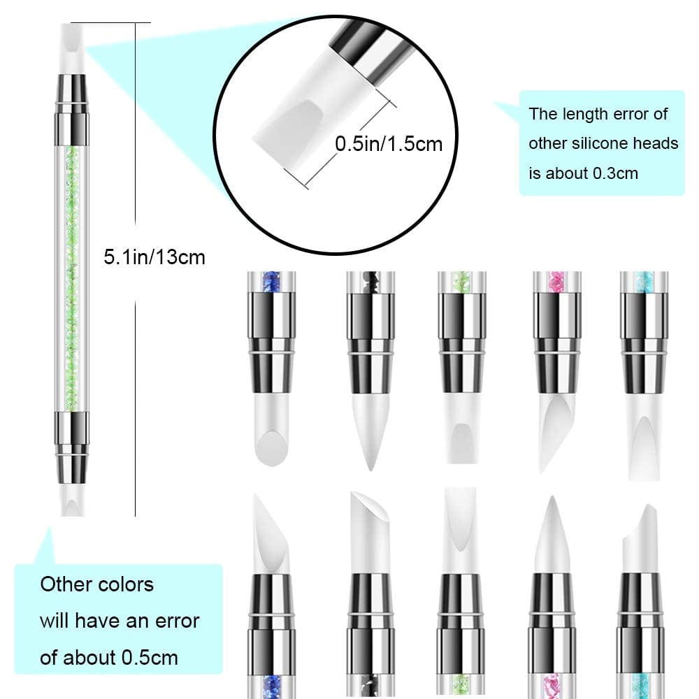 5 Pieces Silicone Nail Tools Acrylic Rhinestone Handle Double-Ended Nail Art Pen for Design Nail Foil Carving Drawing Health & Beauty > Personal Care > Cosmetics > Cosmetic Tools > Nail Tools Kaychan   