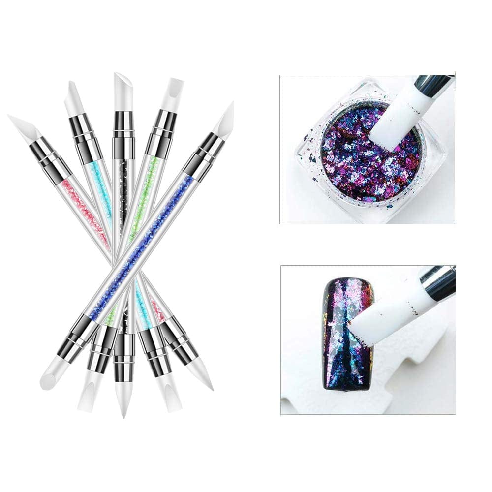 5 Pieces Silicone Nail Tools Acrylic Rhinestone Handle Double-Ended Nail Art Pen for Design Nail Foil Carving Drawing Health & Beauty > Personal Care > Cosmetics > Cosmetic Tools > Nail Tools Kaychan   