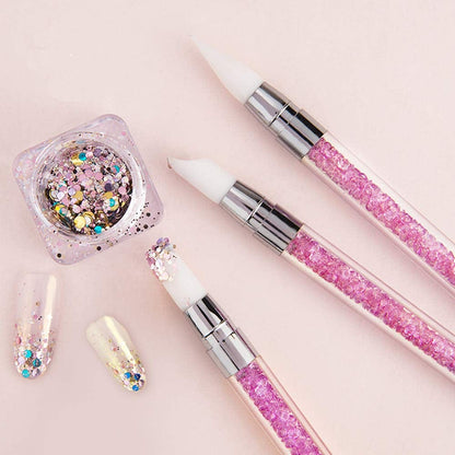 5 Pieces Silicone Nail Tools Acrylic Rhinestone Handle Double-Ended Nail Art Pen for Design Nail Foil Carving Drawing Health & Beauty > Personal Care > Cosmetics > Cosmetic Tools > Nail Tools Kaychan   