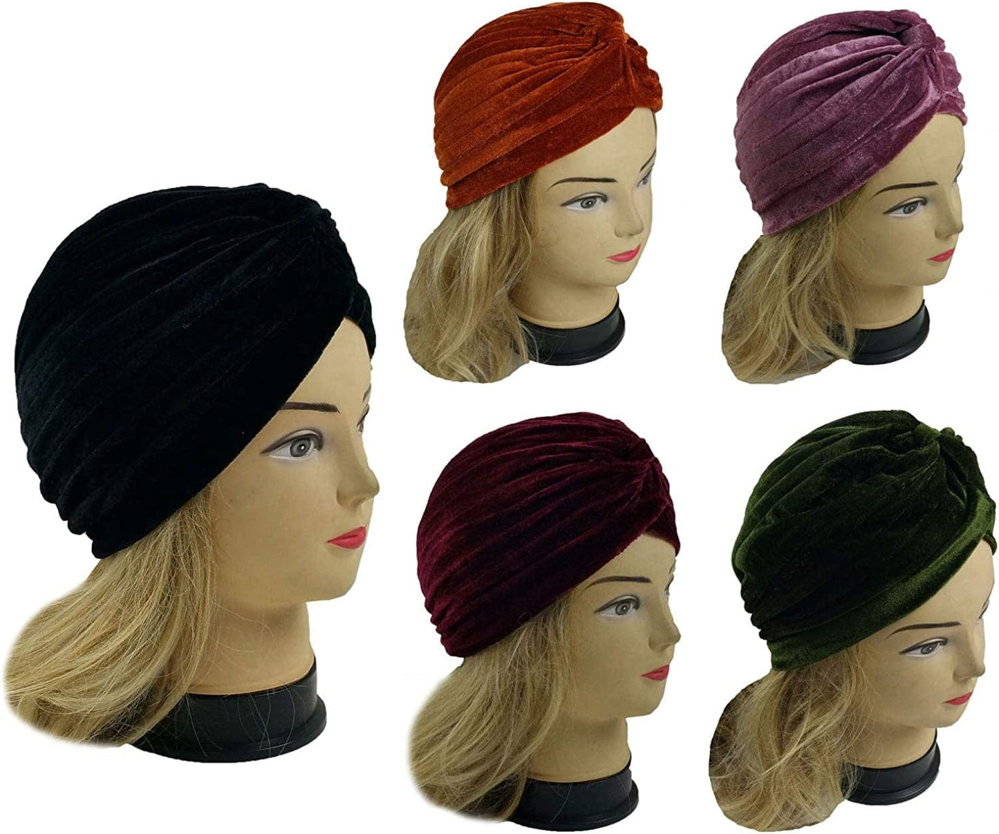5 Women Stretchy Turban Chemo Cap Bennie Head Wrap Headwear Apparel & Accessories > Clothing Accessories > Headwear XERU   