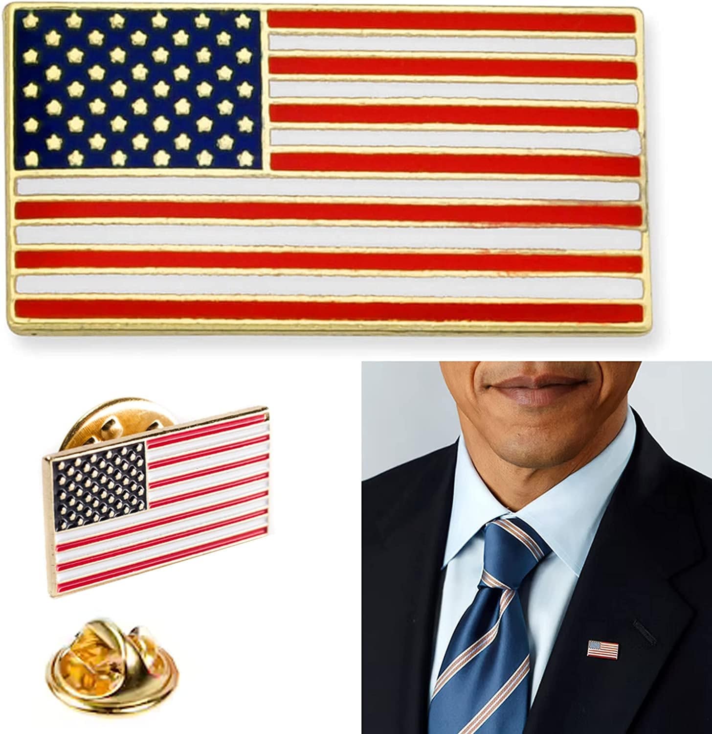 5 X Gold American Flag Lapel Pin USA Pinback Tack United States Patriotic Brooch