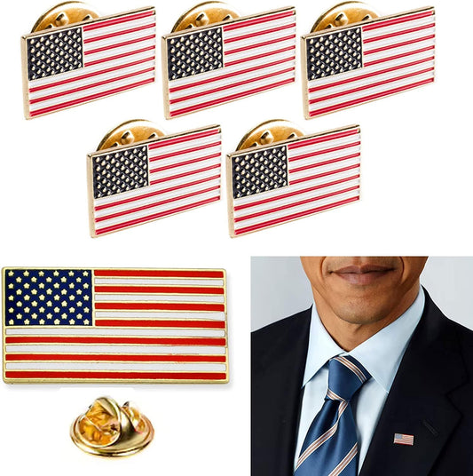 5 X Gold American Flag Lapel Pin USA Pinback Tack United States Patriotic Brooch