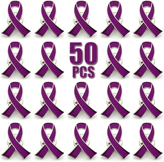 50 Pack Domestic Violence Awareness Purple Ribbon Enamel Lapel Pin