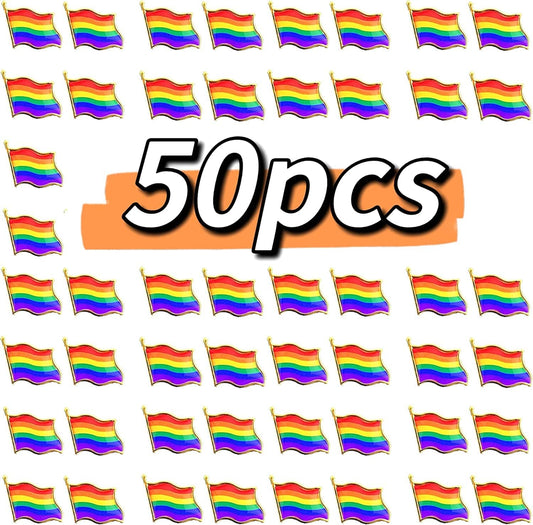 50 Pack Pride Pins Gay Pride Rainbow Flag Collar Pin Brooch Enamel LGBT Lapel Pin Decoration for Clothes and Bags Gay Pins for Men Women Backpacks 50PCS