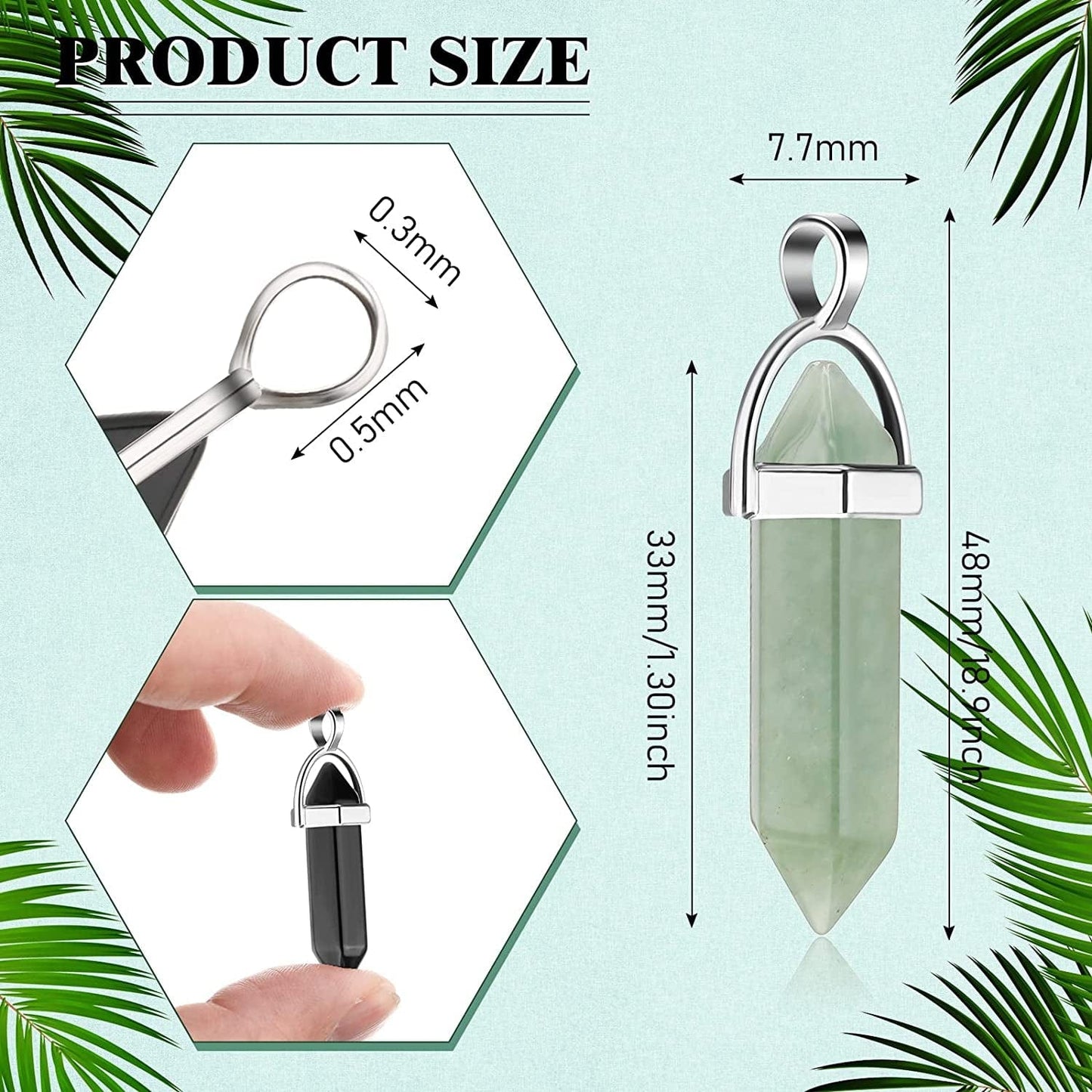 50 Pcs Hexagonal Crystal Pendants Bullet Shape Quartz Pendants Pointed Gemstone Pendants Crystal Charms Quartz Crystal Jewelry Necklace Charms DIY Stones Jewelry Making Charms Elegant Colors