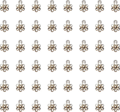 50 Pcs Little Flowers Charms Metal Vintage Cute Vintage Small Flower Pendants for Jewelry Making Kit Bracelet Necklace DIY Making Crafting Project Accessories Supplies (Silver) Gold