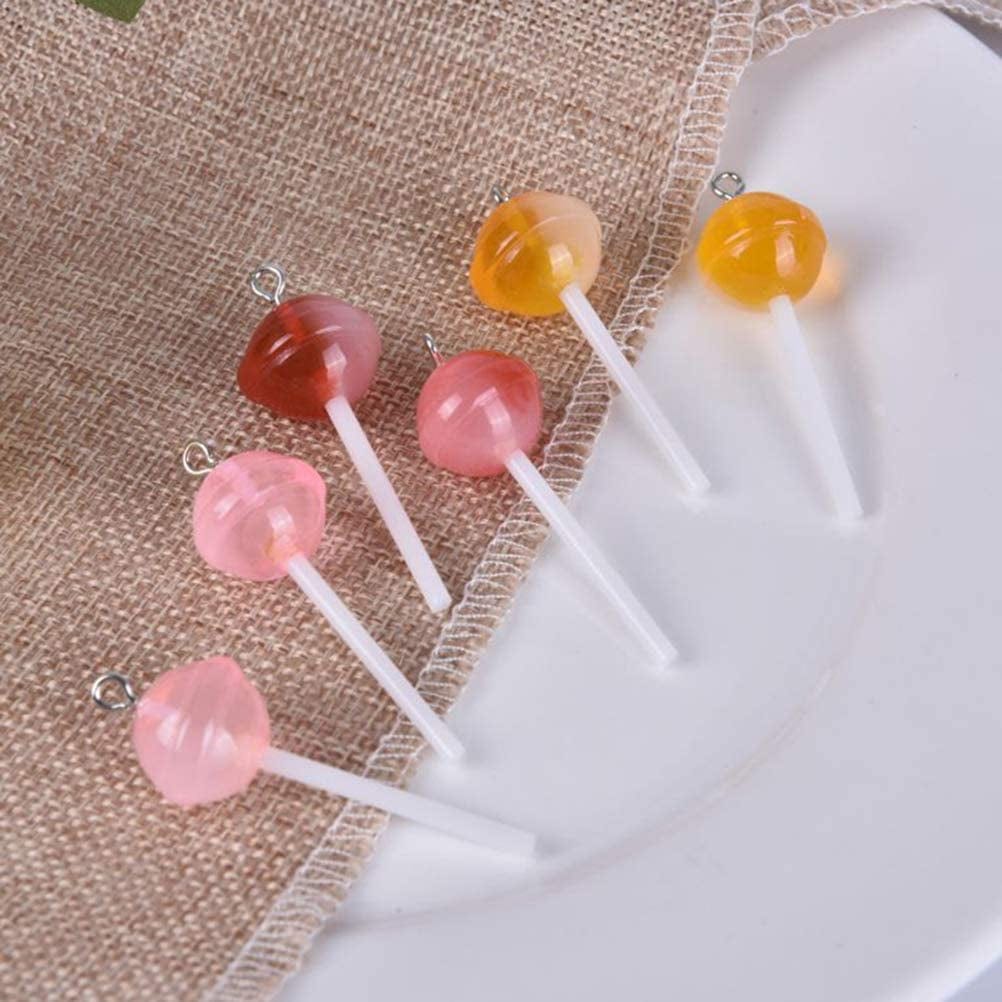 50 Pcs Lollipop Resin Charms Transparent Lollipop Charms Candy Slime Beads Resin Flatback Pendants with Hole Key Ring Chain Earring,Key,Phone,Bracelets,Necklace Jewelry DIY Making Craft