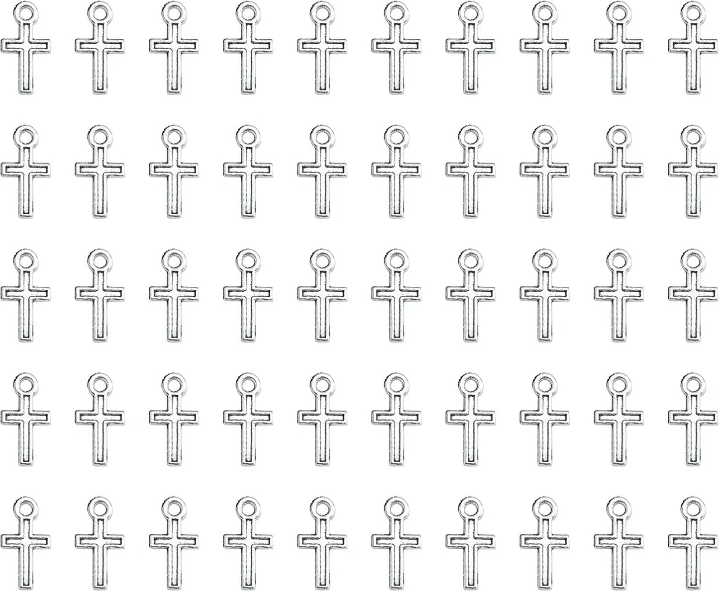 50 Pcs Mini Cross Charm Metal Mini Pendant Beads for Jewelry Making Finding Necklace Bracelet Earring Keychain DIY Gift Idea Handmade Craft Accessories (Gold) Silver