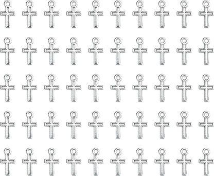 50 Pcs Mini Cross Charm Metal Mini Pendant Beads for Jewelry Making Finding Necklace Bracelet Earring Keychain DIY Gift Idea Handmade Craft Accessories (Gold) Silver