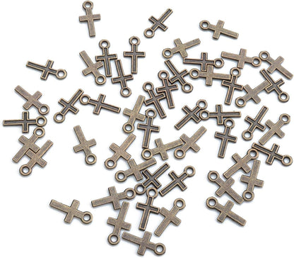 50 Pcs Mini Cross Charm Metal Mini Pendant Beads for Jewelry Making Finding Necklace Bracelet Earring Keychain DIY Gift Idea Handmade Craft Accessories (Gold) Bronze
