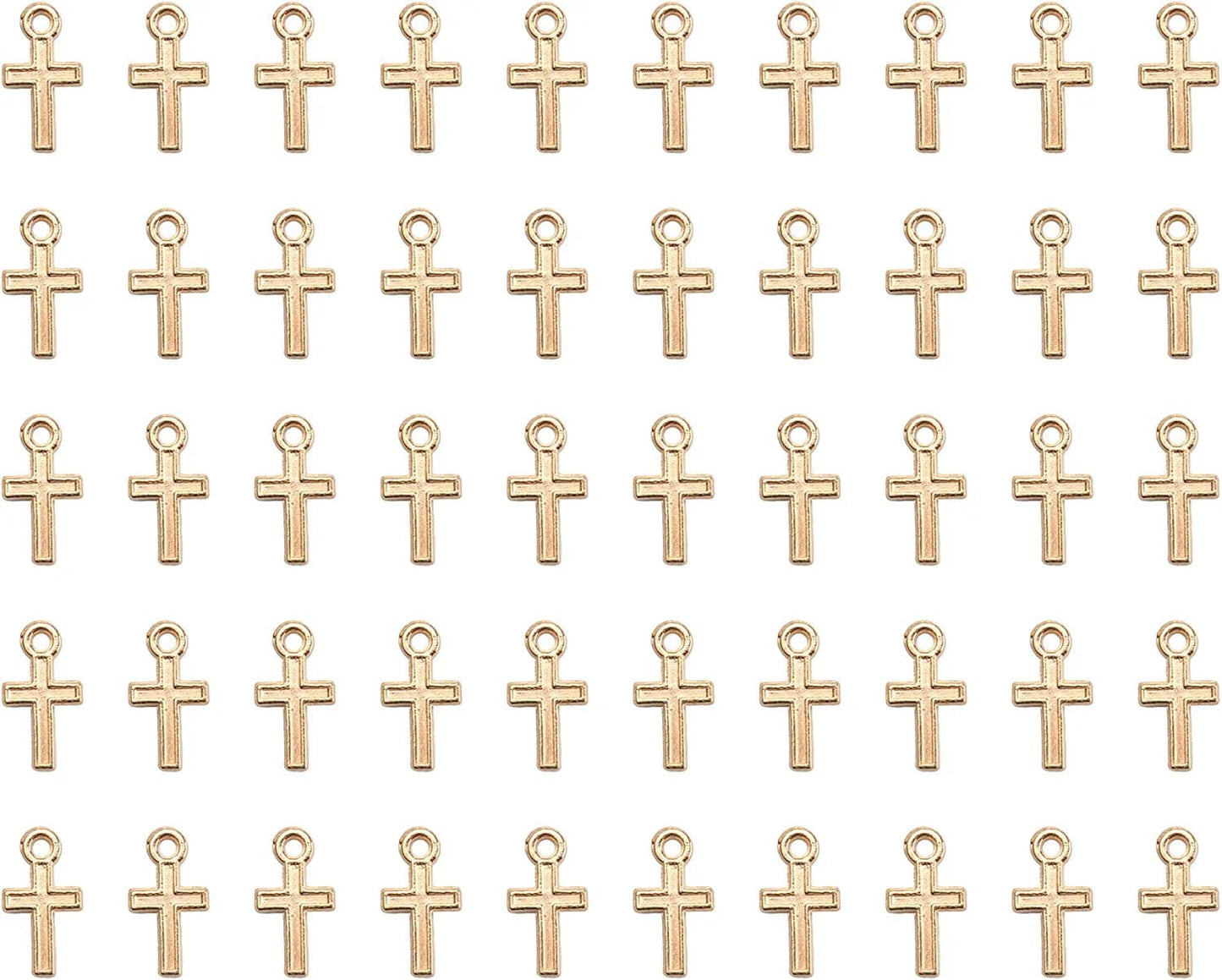 50 Pcs Mini Cross Charm Metal Mini Pendant Beads for Jewelry Making Finding Necklace Bracelet Earring Keychain DIY Gift Idea Handmade Craft Accessories (Gold) Gold