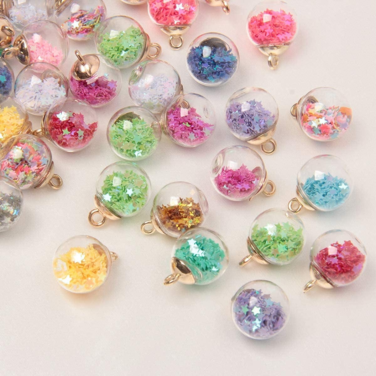 50 Pieces Crystal Glass Ball 16Mm(0.6'') Colorful Glass Charms with Star Pendant Craft Accessory for DIY Craft Jewelry Making