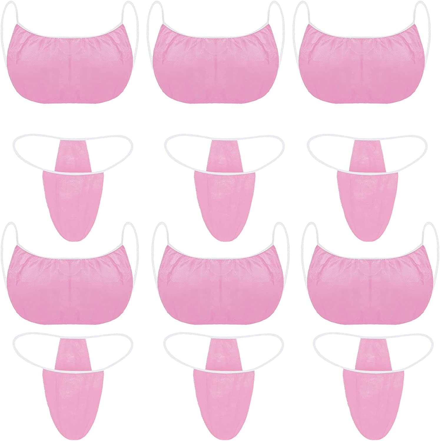 50 Pieces Disposable Bras and Panties Women Disposable Underwear Spa Bikini Thong Panties Sunless Spray Tan Top Underwear Tan,pink