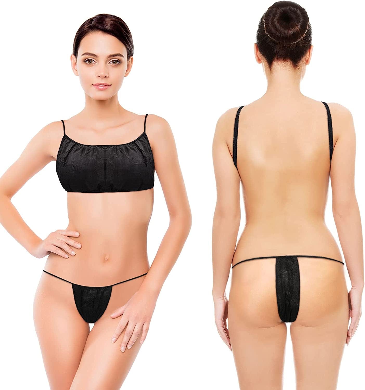 50 Pieces Disposable Bras and Panties Women Disposable Underwear Spa Bikini Thong Panties Sunless Spray Tan Top Underwear