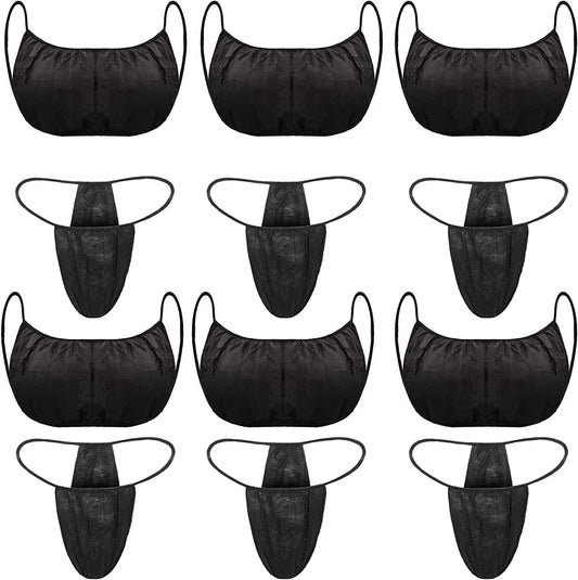 50 Pieces Disposable Bras and Panties Women Disposable Underwear Spa Bikini Thong Panties Sunless Spray Tan Top Underwear Black With Black Tie