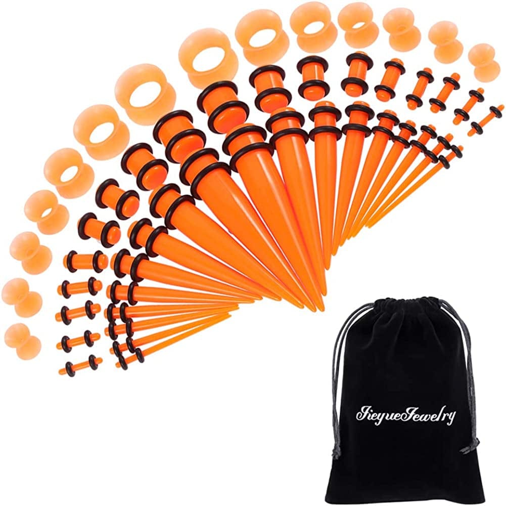 50 Pieces Ear Stretching Kit 14G-00G by Jieyuejewelry - Acrylic Tapers and Plugs + Silicone Tunnels - Ear Gauges Expander Set Body Piercing Jewelry Apparel & Accessories > Jewelry > Body Jewelry JieyueJewelry Orange  