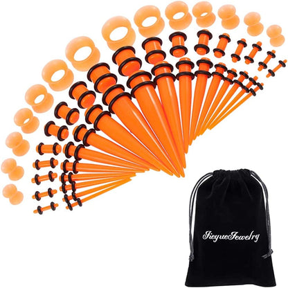 50 Pieces Ear Stretching Kit 14G-00G by Jieyuejewelry - Acrylic Tapers and Plugs + Silicone Tunnels - Ear Gauges Expander Set Body Piercing Jewelry Apparel & Accessories > Jewelry > Body Jewelry JieyueJewelry Orange  