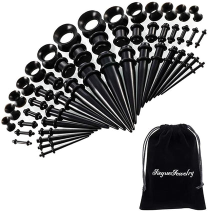 50 Pieces Ear Stretching Kit 14G-00G by Jieyuejewelry - Acrylic Tapers and Plugs + Silicone Tunnels - Ear Gauges Expander Set Body Piercing Jewelry Apparel & Accessories > Jewelry > Body Jewelry JieyueJewelry Black  