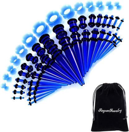 50 Pieces Ear Stretching Kit 14G-00G by Jieyuejewelry - Acrylic Tapers and Plugs + Silicone Tunnels - Ear Gauges Expander Set Body Piercing Jewelry Apparel & Accessories > Jewelry > Body Jewelry JieyueJewelry Clear Blue  