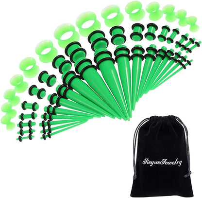 50 Pieces Ear Stretching Kit 14G-00G by Jieyuejewelry - Acrylic Tapers and Plugs + Silicone Tunnels - Ear Gauges Expander Set Body Piercing Jewelry Apparel & Accessories > Jewelry > Body Jewelry JieyueJewelry Grass Green  