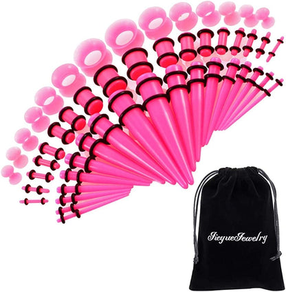 50 Pieces Ear Stretching Kit 14G-00G by Jieyuejewelry - Acrylic Tapers and Plugs + Silicone Tunnels - Ear Gauges Expander Set Body Piercing Jewelry Apparel & Accessories > Jewelry > Body Jewelry JieyueJewelry Pink  
