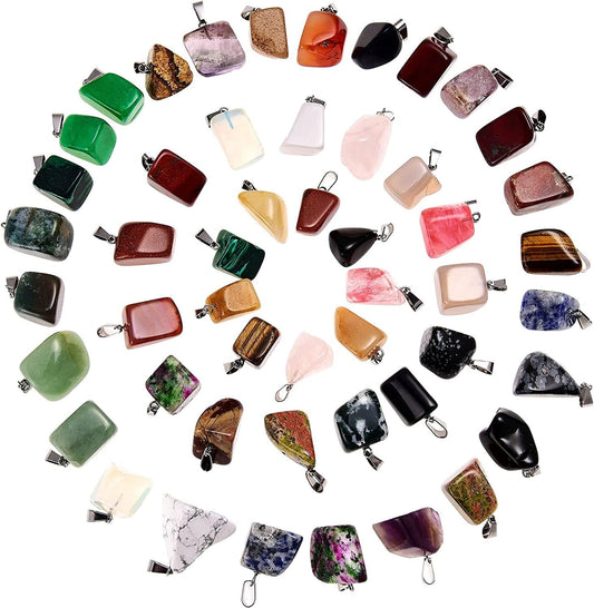 50 Pieces Mixed Stone Beads Crystal Stone Pendants Quartz Charms with Storage Bag for Jewelry Making Irregular Style