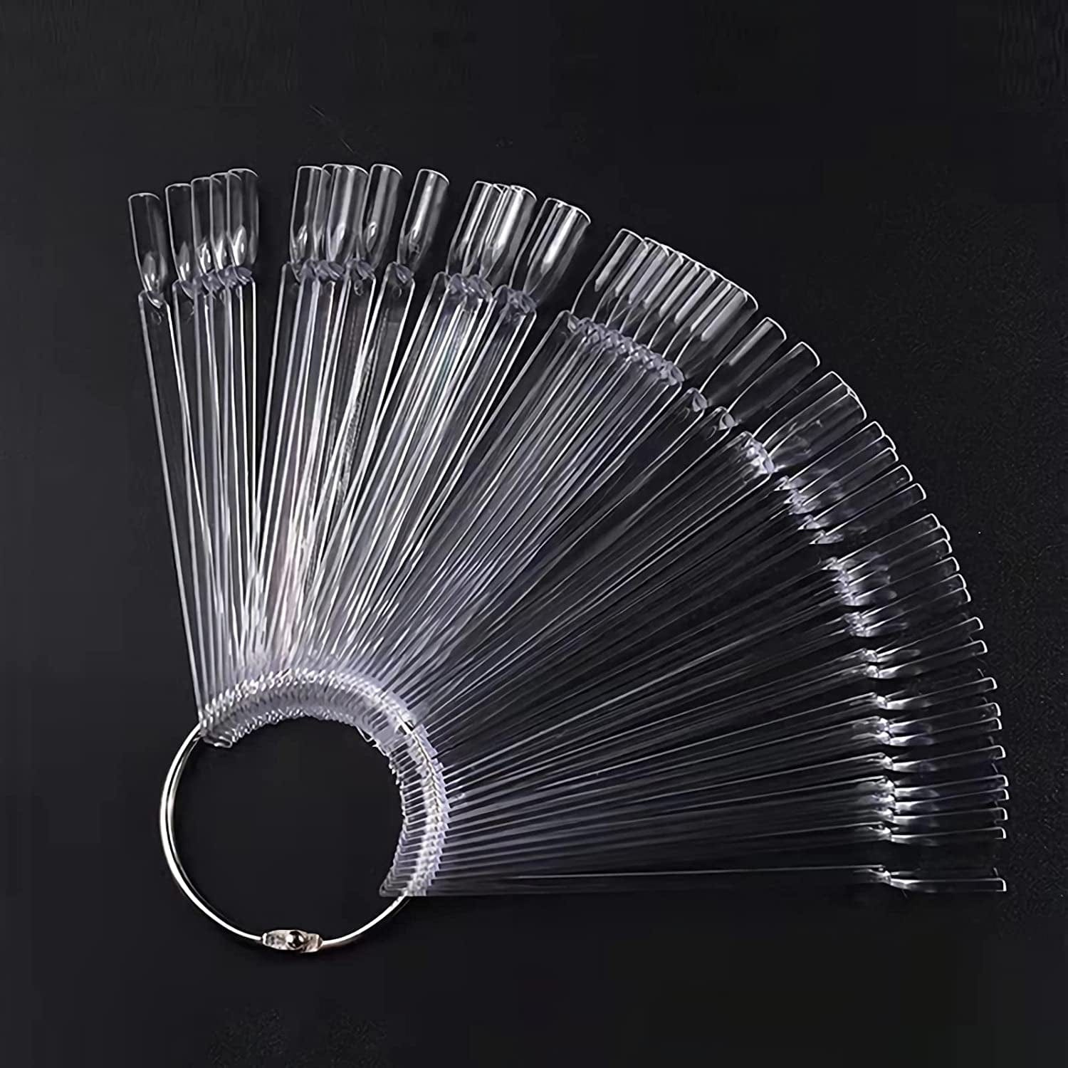 50 Tips Transparent Fan-Shaped Nail Art Tips Display Polish Board Display Practice Sticks Tool with Metal Screw Split Ring Holder Health & Beauty > Personal Care > Cosmetics > Cosmetic Tools > Nail Tools AB clear  