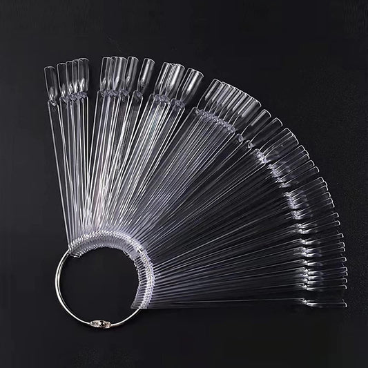 50 Tips Transparent Fan-Shaped Nail Art Tips Display Polish Board Display Practice Sticks Tool with Metal Screw Split Ring Holder Health & Beauty > Personal Care > Cosmetics > Cosmetic Tools > Nail Tools AB clear  