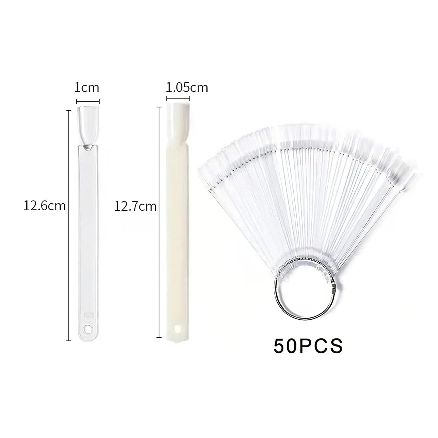 50 Tips Transparent Fan-Shaped Nail Art Tips Display Polish Board Display Practice Sticks Tool with Metal Screw Split Ring Holder Health & Beauty > Personal Care > Cosmetics > Cosmetic Tools > Nail Tools AB   