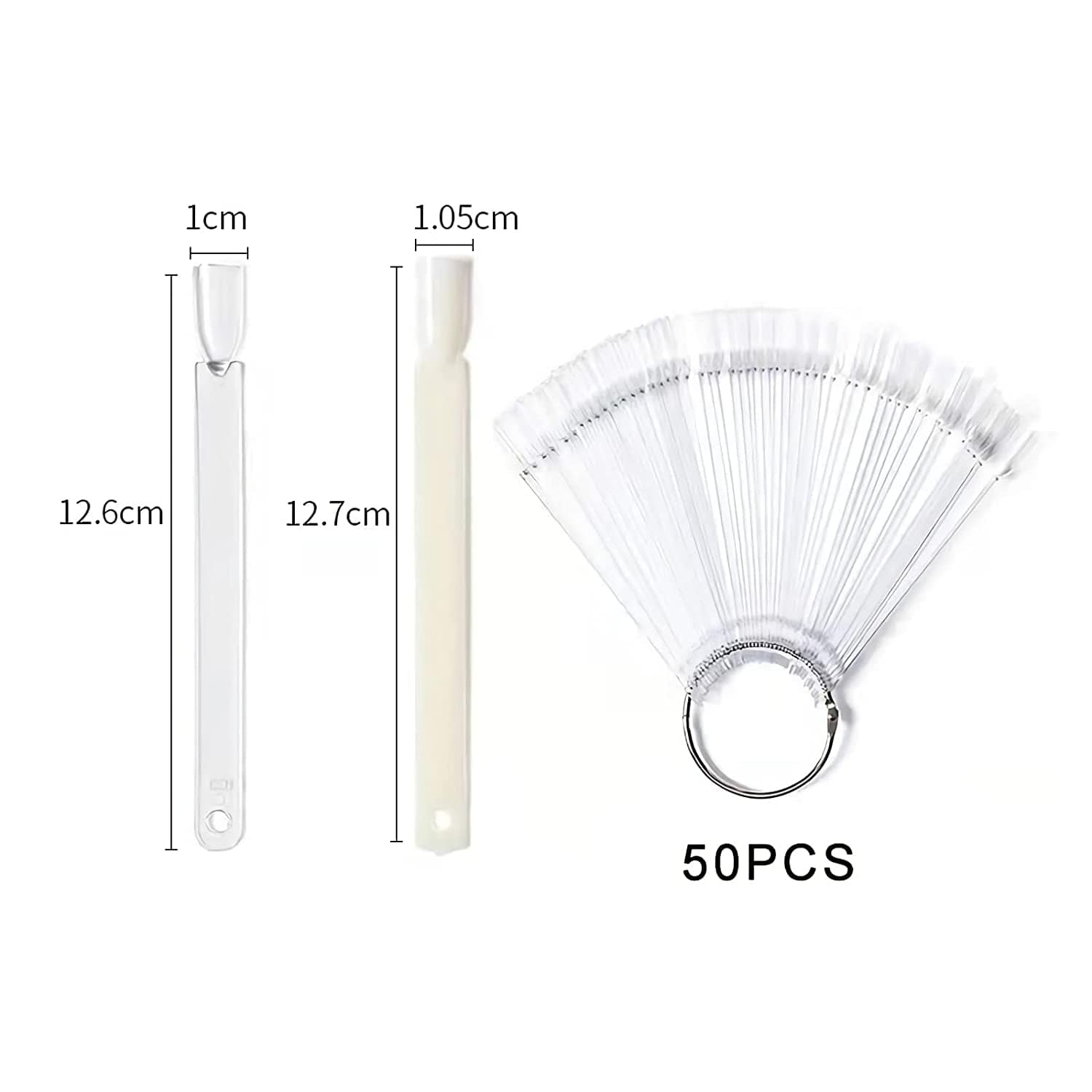50 Tips Transparent Fan-Shaped Nail Art Tips Display Polish Board Display Practice Sticks Tool with Metal Screw Split Ring Holder Health & Beauty > Personal Care > Cosmetics > Cosmetic Tools > Nail Tools AB   