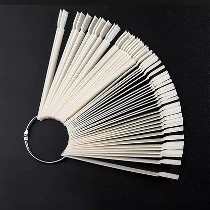 50 Tips Transparent Fan-Shaped Nail Art Tips Display Polish Board Display Practice Sticks Tool with Metal Screw Split Ring Holder Health & Beauty > Personal Care > Cosmetics > Cosmetic Tools > Nail Tools AB natural  