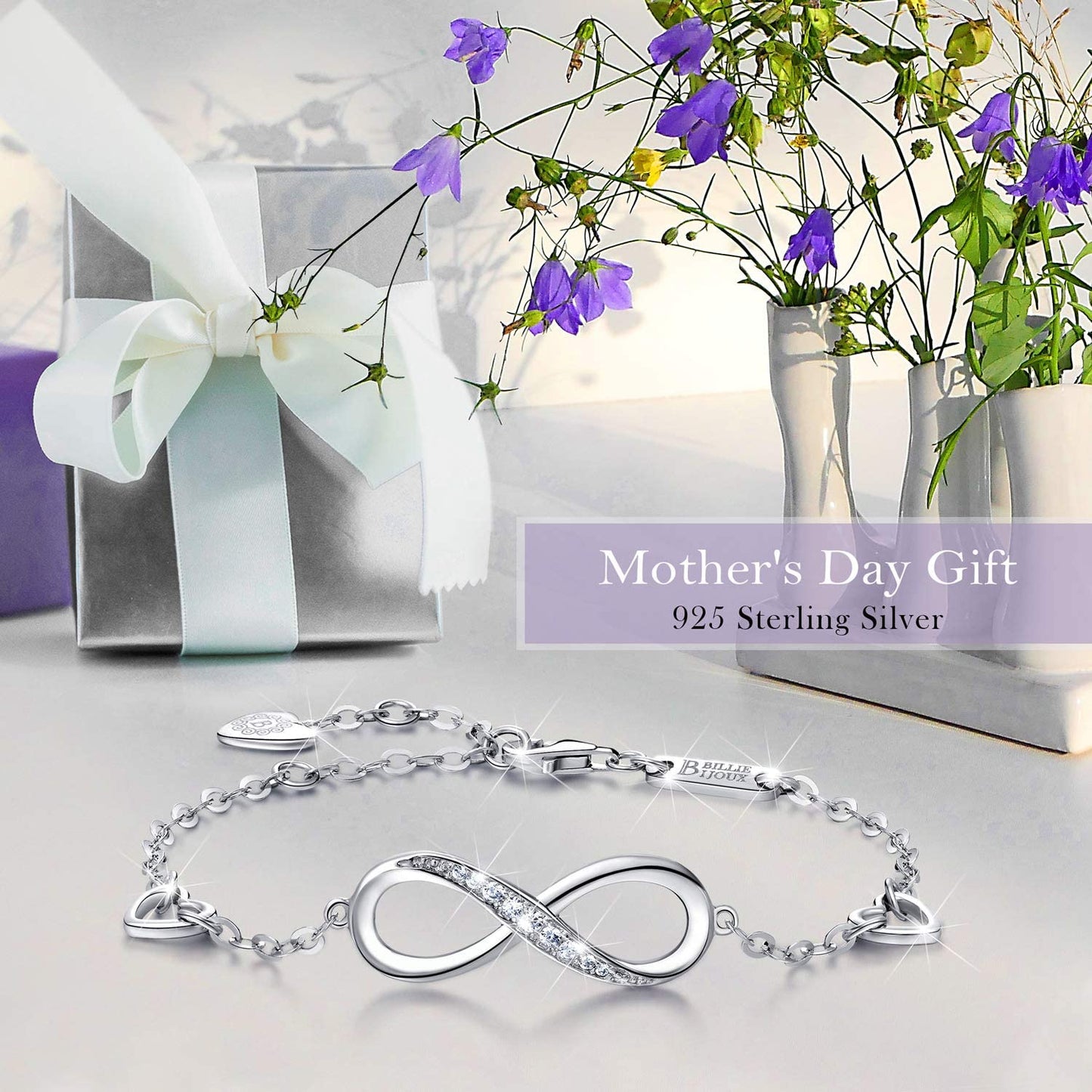 Billie Bijoux Womens 925 Sterling Silver Infinity Endless Love Symbol Charm Adjustable Bracelet Mother'S Day Gift for Wife Women Girls Mom Apparel & Accessories > Jewelry > Bracelets Billie Bijoux   