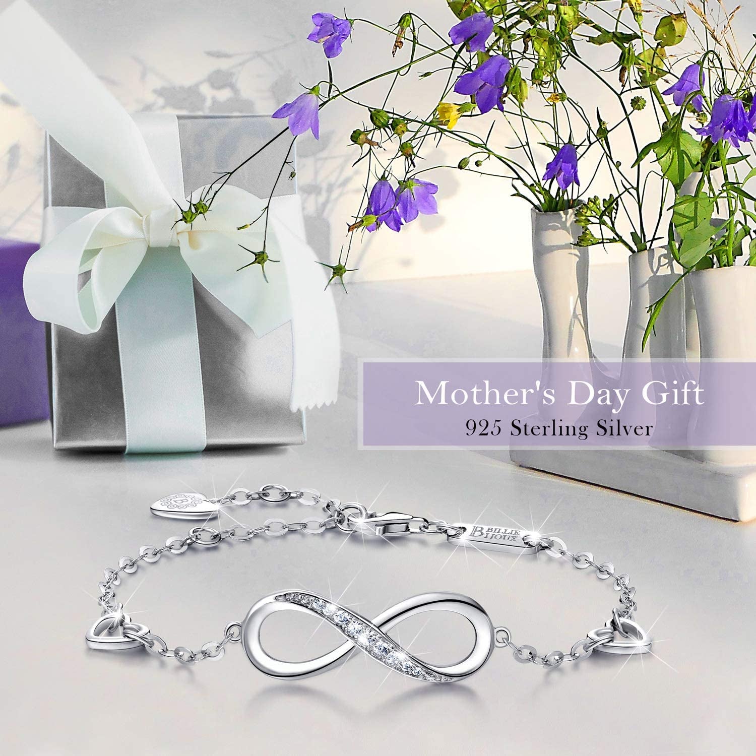 Billie Bijoux Womens 925 Sterling Silver Infinity Endless Love Symbol Charm Adjustable Bracelet Mother'S Day Gift for Wife Women Girls Mom Apparel & Accessories > Jewelry > Bracelets Billie Bijoux   