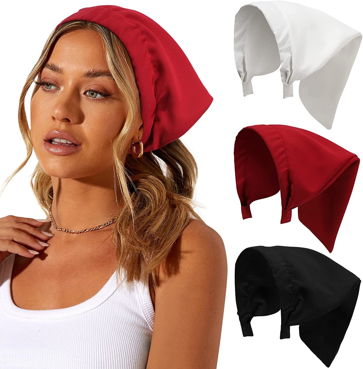 Floral Elastic Hair Scarf Headband - 3 PCS Chiffon Head Kerchief Headband Floral Hair Scarves with Hair Clips Hair Bandanas Apparel & Accessories > Clothing Accessories > Bandanas & Headties AWAYTR Solid Color (Black/White/Red)  