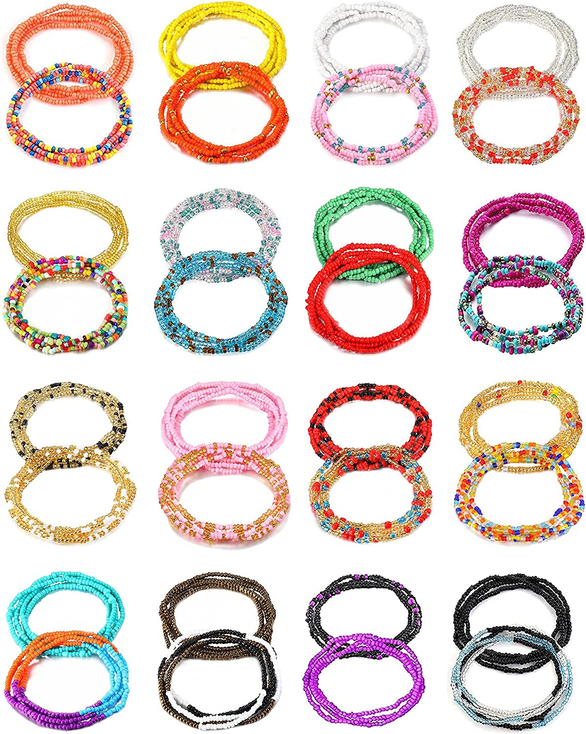 KOHOTA 32PCS Waist Bead for Women Summer Body Chain African Belly Beads Bikini Jewelry Colorful Stretchy Elastic String Chains Apparel & Accessories > Jewelry > Body Jewelry Sunmoon Multi-color-5  