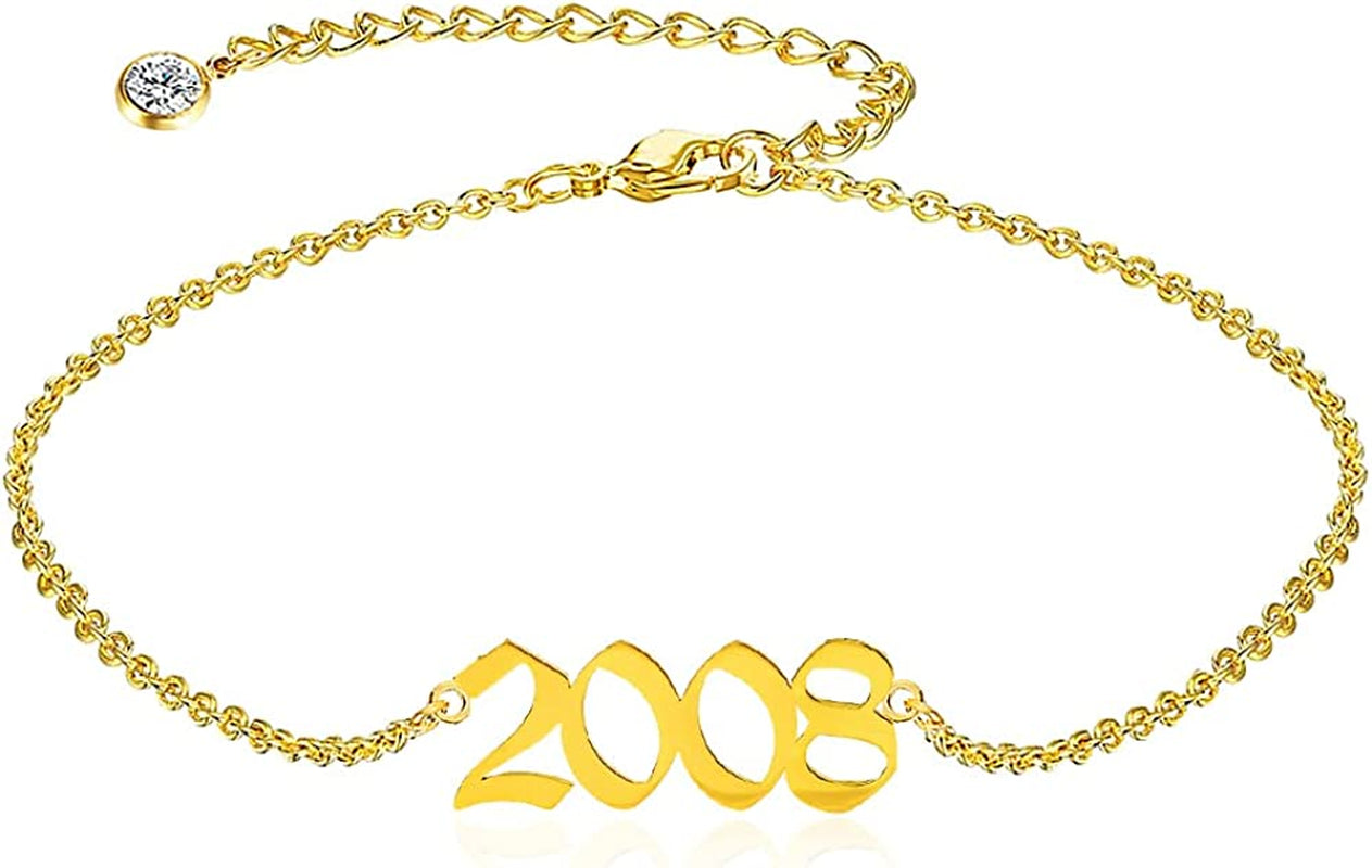 QJLE Ankle Bracelets for Women,Personalized Birth Year Number Gold Anklets for Women,Summer Beach Foot Chain Dainty Anklet Jewelry Birthday Gifts for Her Apparel & Accessories > Jewelry > Anklets QJLE Gold 2008  