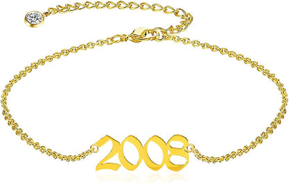 QJLE Ankle Bracelets for Women,Personalized Birth Year Number Gold Anklets for Women,Summer Beach Foot Chain Dainty Anklet Jewelry Birthday Gifts for Her Apparel & Accessories > Jewelry > Anklets QJLE Gold 2008  