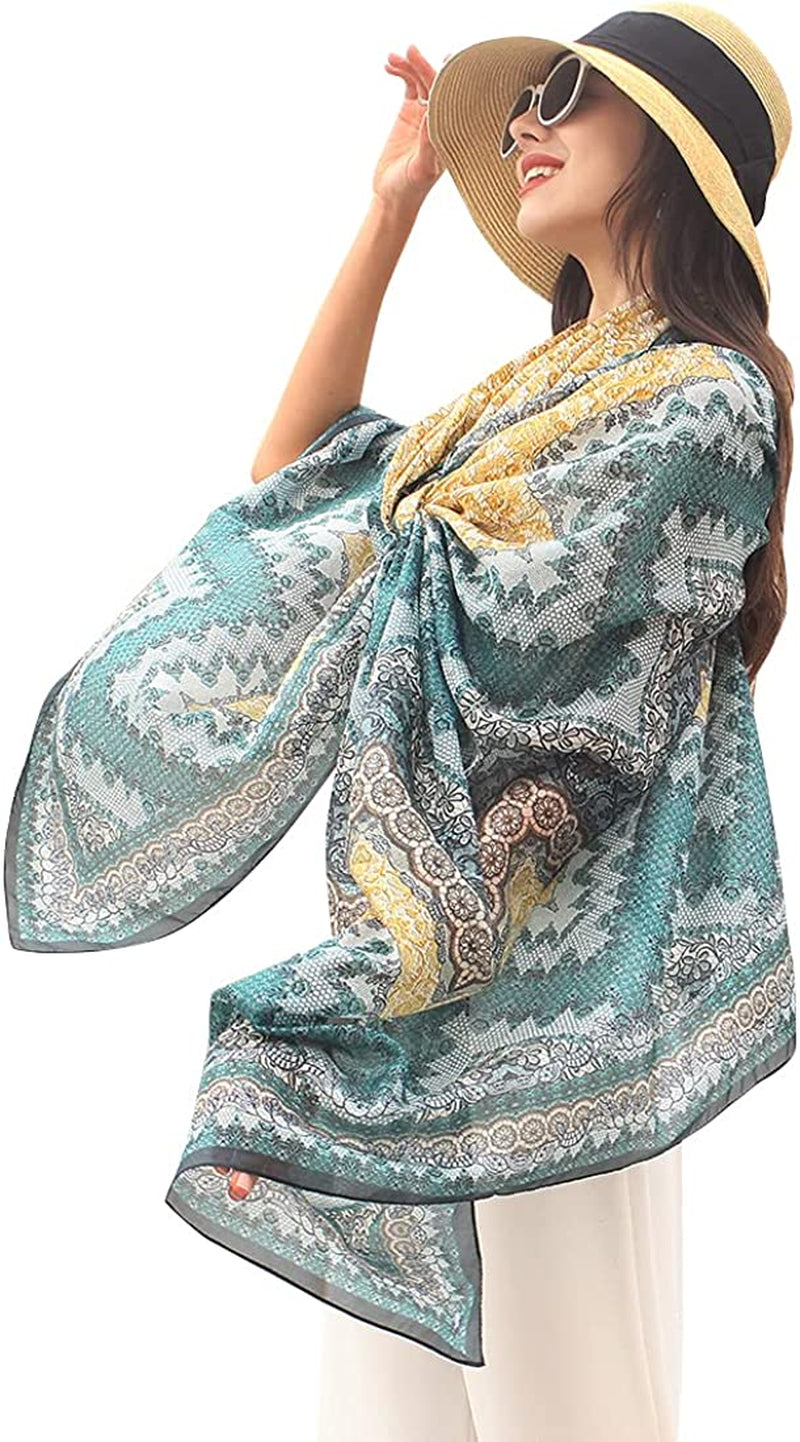 DANA XU Women'S Mulberry Satin Silk Fashion Summer Shawls Large Size Floral Scarf Oversize Soft Wraps for Evening Dresses Apparel & Accessories > Clothing Accessories > Scarves & Shawls DANA XU 43 Green  