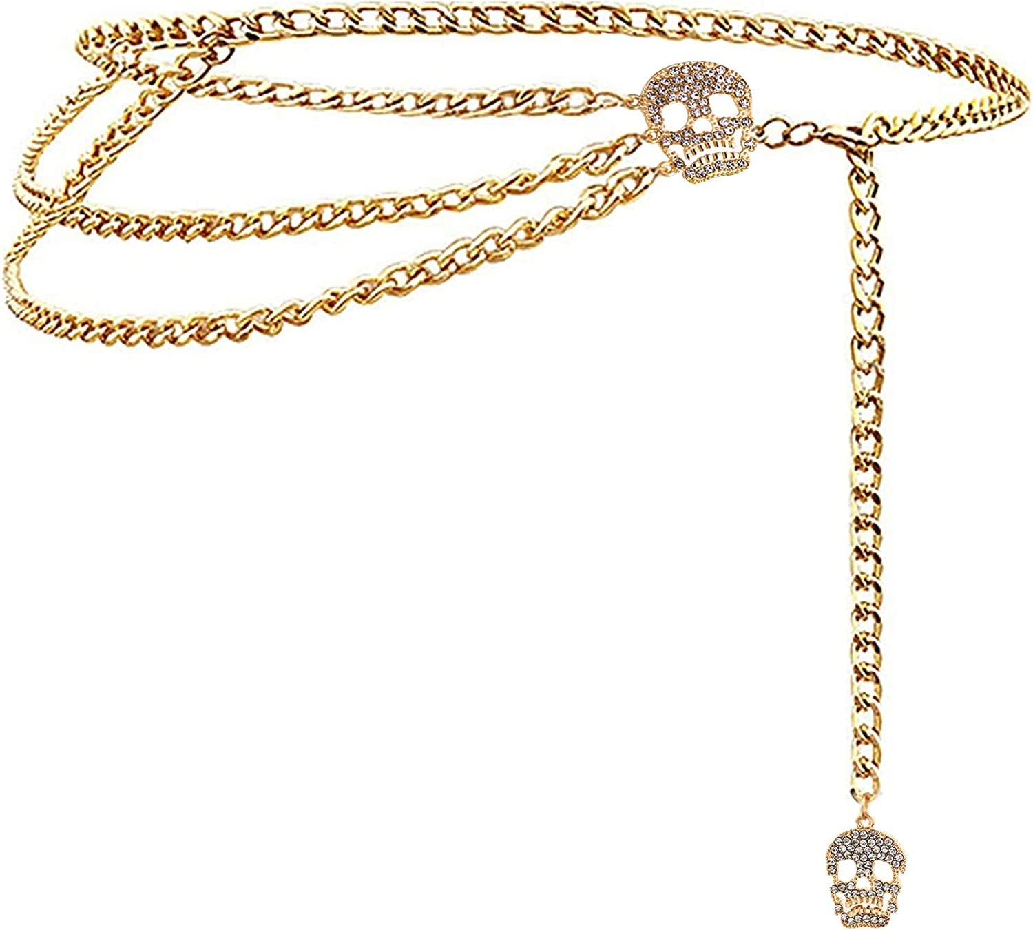 Glamorstar Multilayer Metal Waist Chain Dress Belts Metal Belt for Women Apparel & Accessories > Clothing Accessories > Belts Glamorstar Crystal Gold Skull Small(90cm/35.8in) 