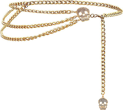 Glamorstar Multilayer Metal Waist Chain Dress Belts Metal Belt for Women Apparel & Accessories > Clothing Accessories > Belts Glamorstar Crystal Gold Skull Small(90cm/35.8in) 