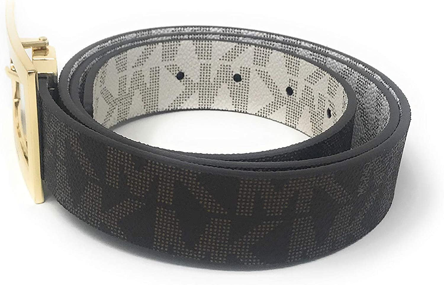 Michael Kors Women'S Rectangle Buckle Reversible Brown to Vanilla Logo Belt Apparel & Accessories > Clothing Accessories > Belts Michael Kors   