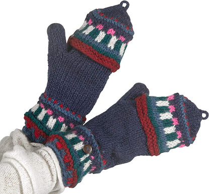 Gloves Winter Women Warm, Wool Mittens for Women, Womens Mittens Winter, Convertible Mitten, Cable Knit Womens Mittens Fleece Apparel & Accessories > Clothing Accessories > Gloves & Mittens Tribe Azure Fair Trade Royal Blue  
