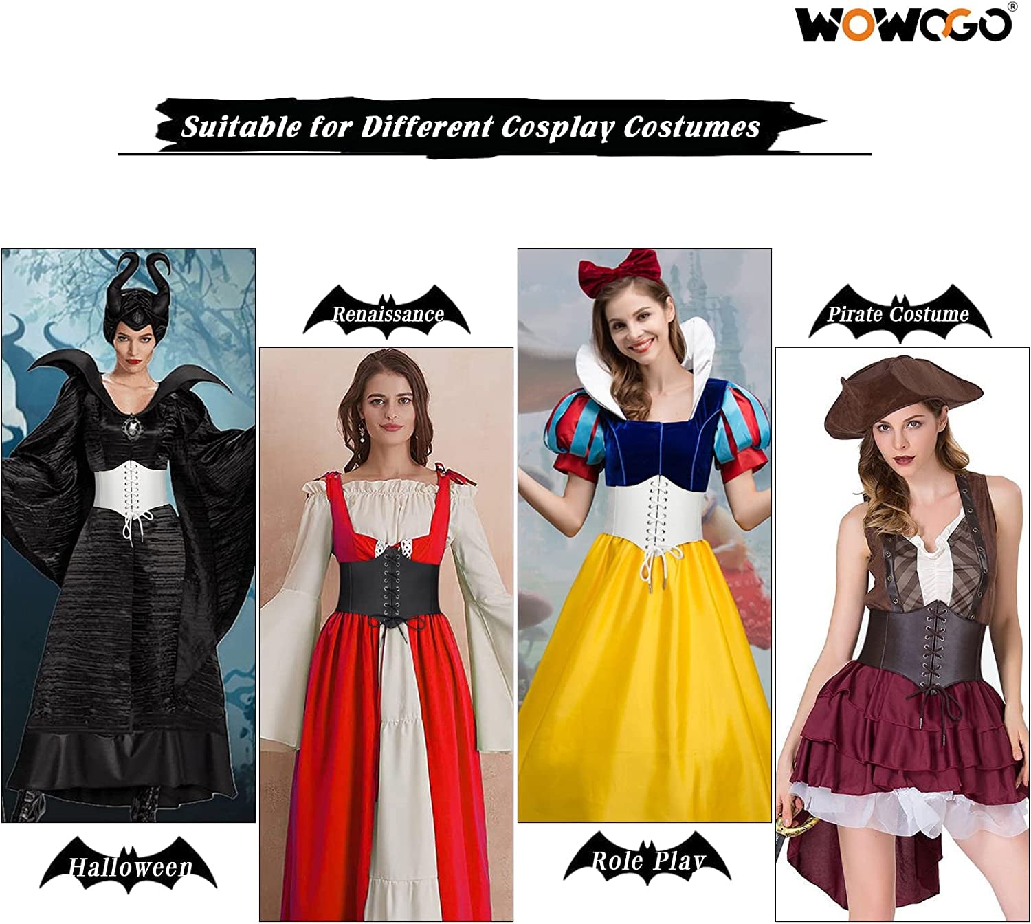 Corset Belt for Women Lace up Elastic Leather Waist Corset Tied Waspie Belt for Renaissance Pirate Halloween Costume Apparel & Accessories > Clothing Accessories > Belts WOWOGO   