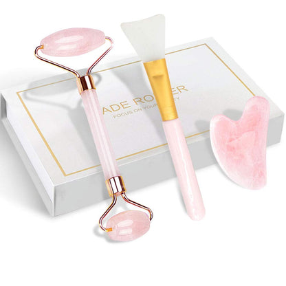 Rose Quartz Jade Roller and Gua Sha Tools Set, Mjartoria Face Roller Skin Care, Facial Roller Beauty Massager, Jade Roller for Face, Eyes, Neck, Relieve Wrinkles Fine Lines Health & Beauty > Personal Care > Cosmetics > Cosmetic Tools > Skin Care Tools MJartoria Pink-z Roller+guasha+brush-3pcs  
