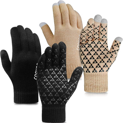 Winter Gloves for Women and Men 1/2/3 Pairs,Upgraded Touch Screen Gloves,Anti-Slip Silicone Gel- Thermal Soft Wool Lining Apparel & Accessories > Clothing Accessories > Gloves & Mittens COOYOO 09-2 Pairs(black/Khaki） Large 