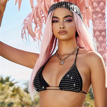 Rhinestone Headwear Turbans Mesh Crystal Long Hair Head Scarf Headwraps Rave Scarves Head Wrap for Women and Girls Apparel & Accessories > Clothing Accessories > Headwear FlyCC   