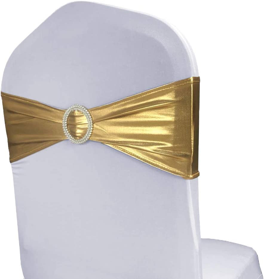 WENSINL Pack of 50 Stretch Chair Sashes for Wedding, Elastic Lycra Chair Bands with Buckle Slider, Chair Bows for Party, without White Chair Covers (Sky Blue) Apparel & Accessories > Clothing Accessories > Sashes HAOYU Metallic Gold 50 