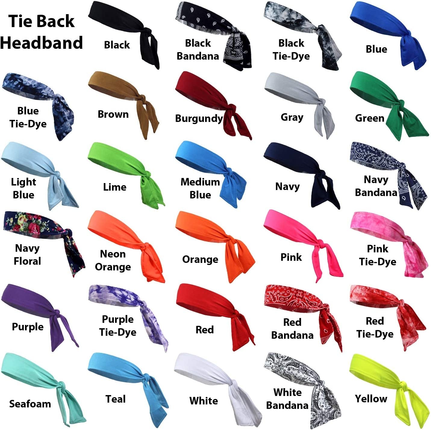 Kenz Laurenz Headbands Tie on Headband for Women Men Running Athletic Hair Head Band Elastic Sports Sweat Basketball Sweatband Stetchy Yoga Workout Sweatbands Adjustable Non-Slip Moisture Wicking Apparel & Accessories > Clothing Accessories > Bandanas & Headties Kenz Laurenz   