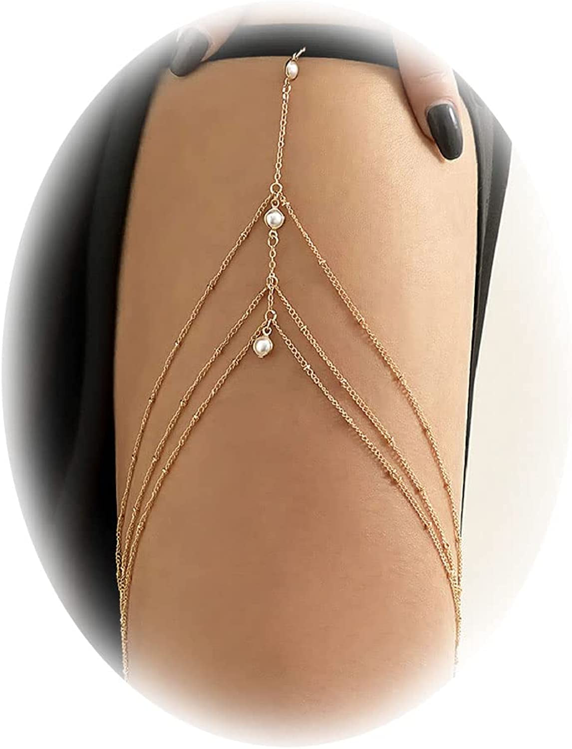 Snake Leg Chain for Women Thigh Chain for Girls Gold Snake Pendant Boho Body Chain for Beach Summer Holiday Apparel & Accessories > Jewelry > Body Jewelry HUASAI Slim Gold Pearl Beads  
